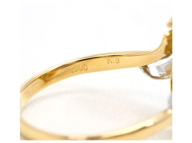 Autre Marque Ehering aus 18K Gelbgold und Platin mit Diamant - Ansicht 5