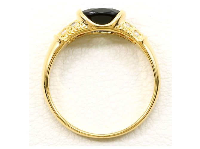 Autre Marque Anello a fascia elegante in oro giallo 18K con onice e diamante - vista 2