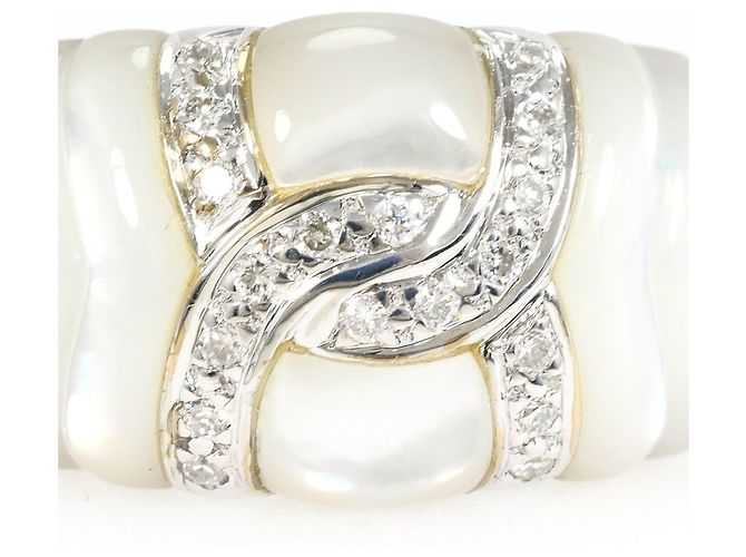 Autre Marque Anello fede elegante in oro bianco 18K con diamante e conchiglia - vista 2