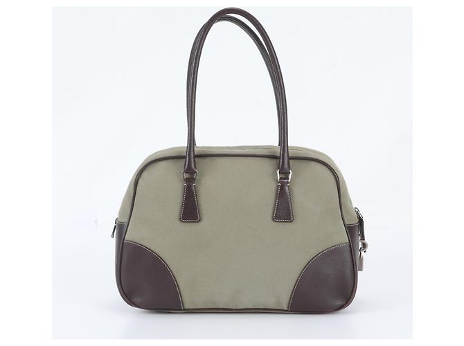 Prada Triangle Logo Leder Canvas Tote Bag - Ansicht 3