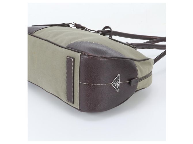 Prada Triangle Logo Leder Canvas Tote Bag - Ansicht 4