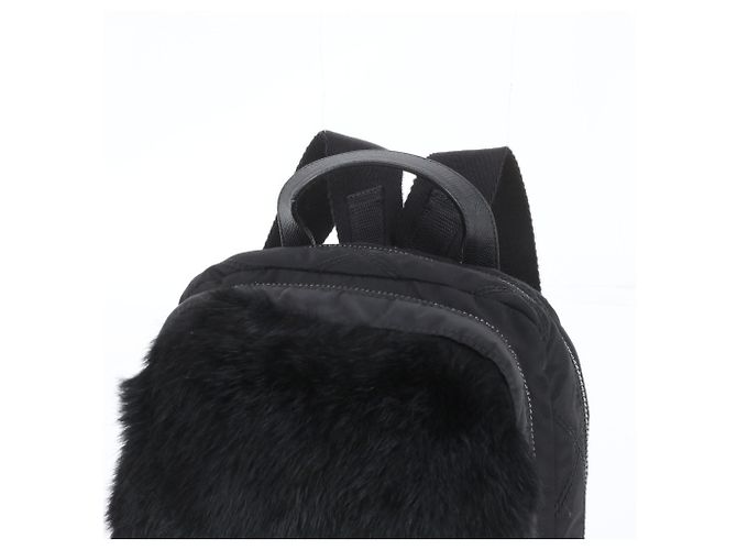 Prada Tessuto Nylon Rabbit Fur Leather Backpack - view 2