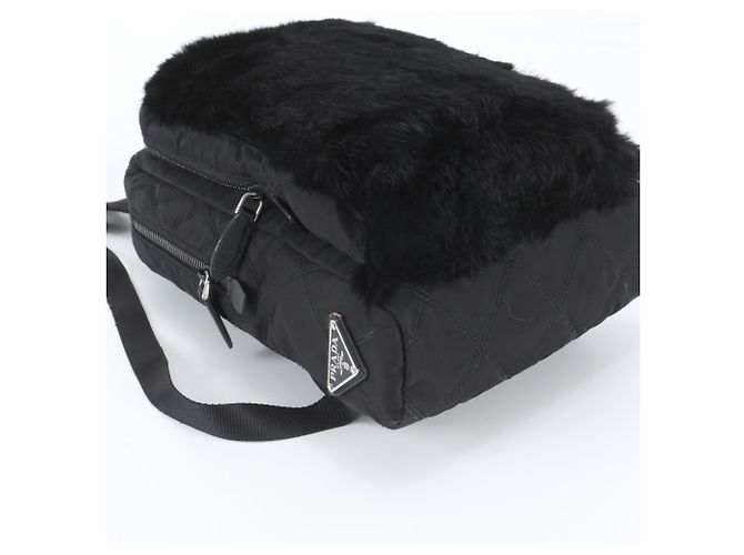 Prada Tessuto Nylon Rabbit Fur Leather Backpack - view 4