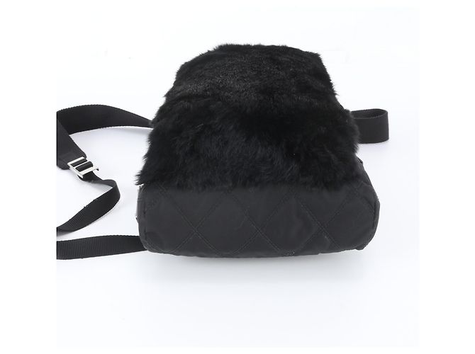 Prada Tessuto Nylon Rabbit Fur Leather Backpack - view 5