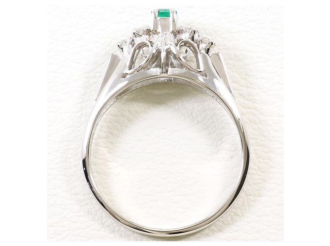 Autre Marque PT900 Platin-Bandring mit Diamant und Smaragd - Ansicht 2