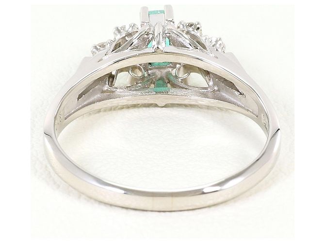 Autre Marque PT900 Platin-Bandring mit Diamant und Smaragd - Ansicht 3