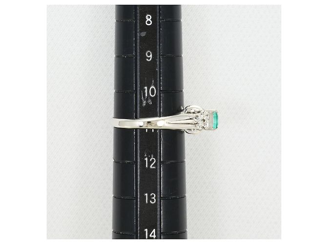 Autre Marque PT900 Platin-Bandring mit Diamant und Smaragd - Ansicht 6