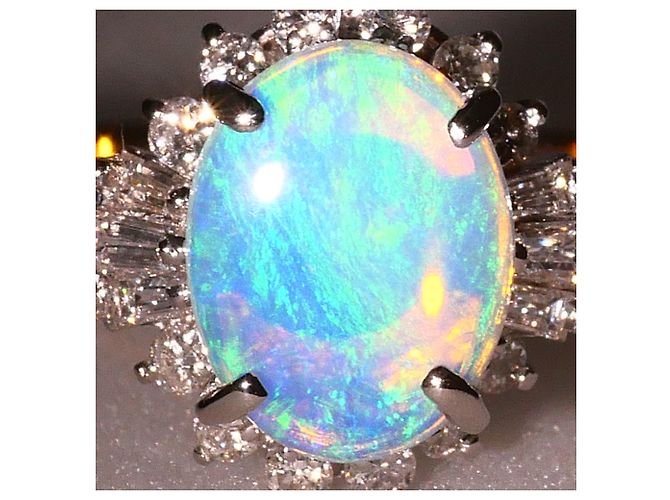 Autre Marque Platinbandring mit Opal und Diamant - Ansicht 2
