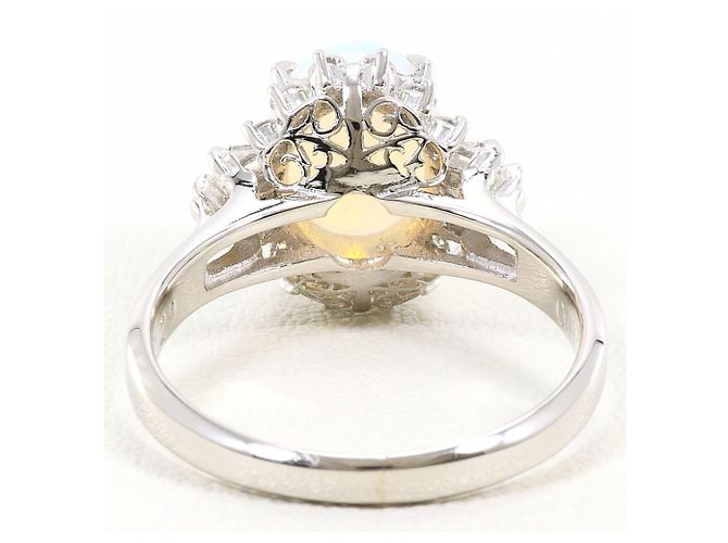 Autre Marque Platinbandring mit Opal und Diamant - Ansicht 4