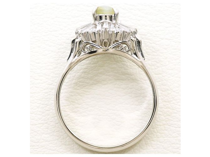 Autre Marque PT900 Platin-Bandring mit Katzenauge und Diamant - Ansicht 3