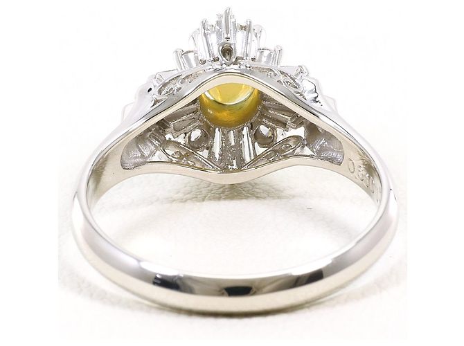 Autre Marque PT900 Platin-Bandring mit Katzenauge und Diamant - Ansicht 4