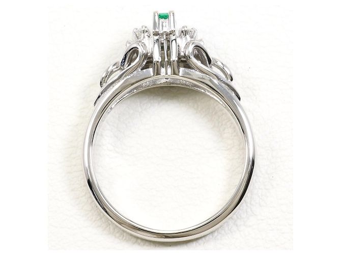 Autre Marque Platin-Bandring mit Smaragd und Diamant - Ansicht 2