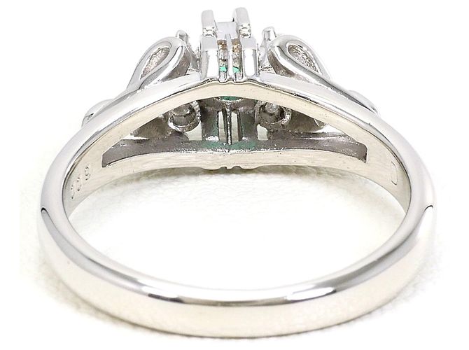 Autre Marque Platin-Bandring mit Smaragd und Diamant - Ansicht 3