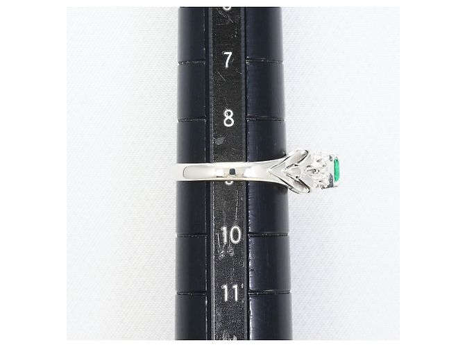 Autre Marque Platin-Bandring mit Smaragd und Diamant - Ansicht 6