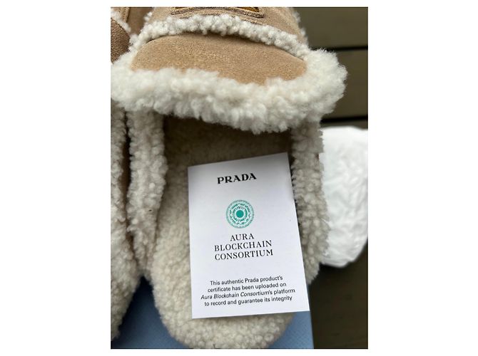 Prada Sabot in camoscio e montone Ecru - vista 19