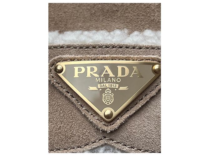 Prada Sabot in camoscio e montone Ecru - vista 3