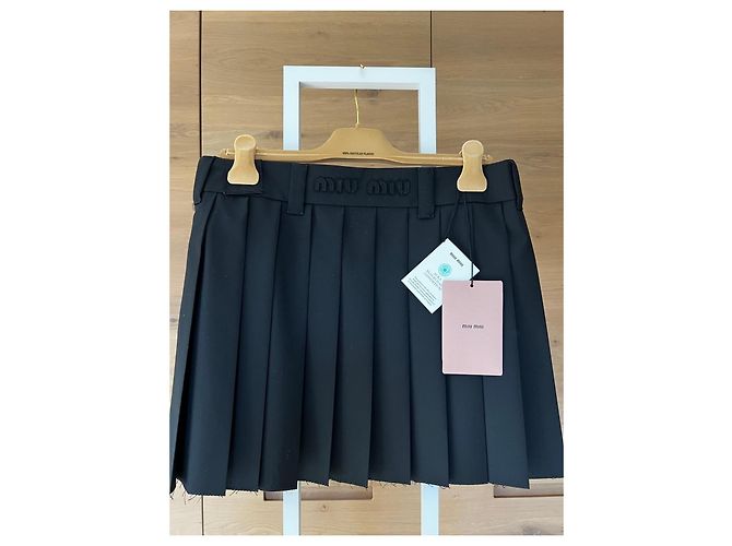 Falda plisada Miu Miu de lana y mohair negra - vista 2