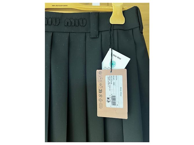 Falda plisada Miu Miu de lana y mohair negra - vista 3