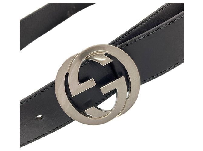 Gucci 114984 Interlocking G Black Leather Belt - view 4