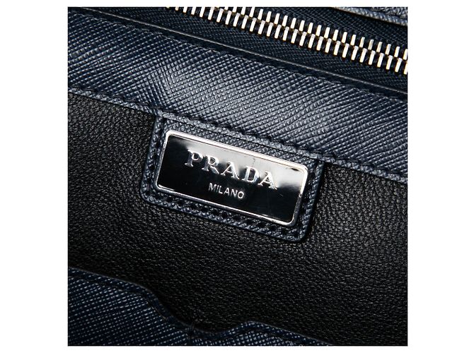 Borsa da lavoro Prada Blue Saffiano - vista 5
