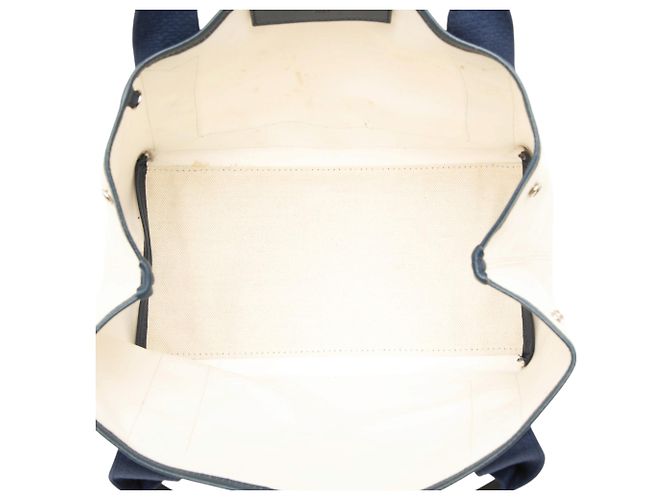 Balenciaga Cabas Tote S in tela bianca e blu navy - vista 4