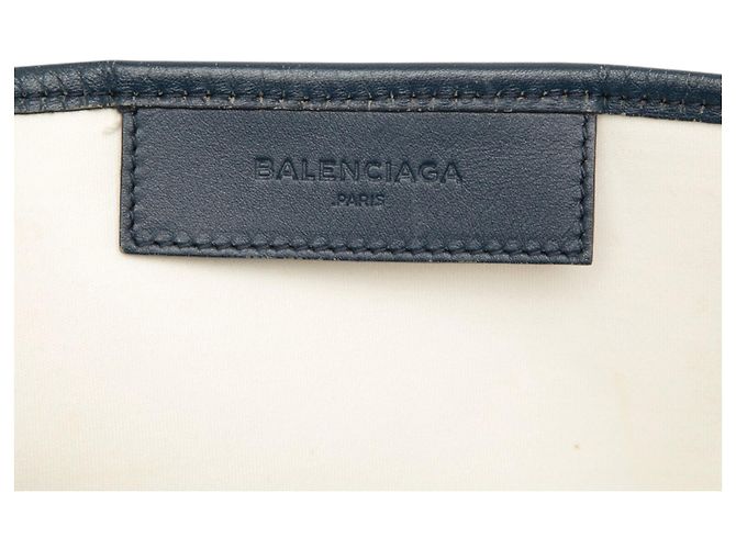 Balenciaga Cabas Tote S in tela bianca e blu navy - vista 5
