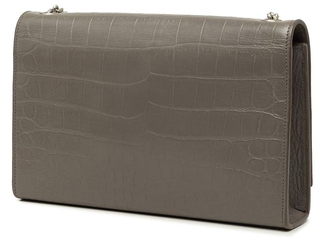 Autre Marque Saint Laurent Gray Medium Croc Embossed Leather Monogram Kate Tassel Crossbody - vista 2