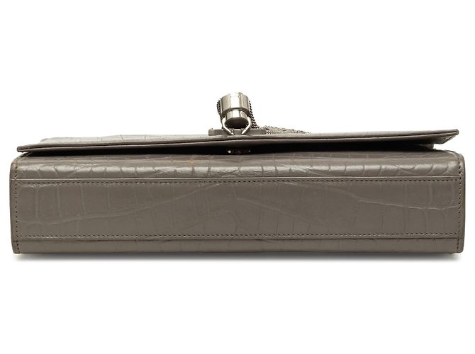 Autre Marque Saint Laurent Gray Medium Croc Embossed Leather Monogram Kate Tassel Crossbody - vista 3