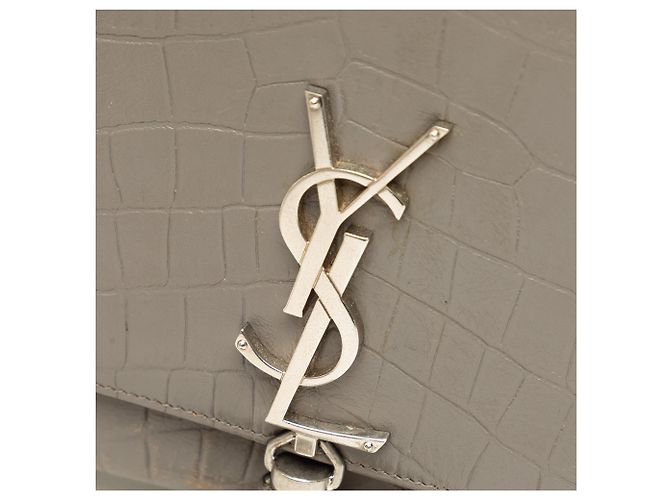 Autre Marque Saint Laurent Gray Medium Croc Embossed Leather Monogram Kate Tassel Crossbody - vista 6