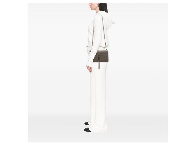 Autre Marque Saint Laurent Gray Medium Croc Embossed Leather Monogram Kate Tassel Crossbody - vista 7