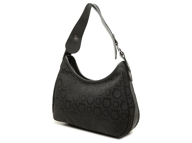 Salvatore Ferragamo Borsa a tracolla Ferragamo in tela Gancini nera - vista 2