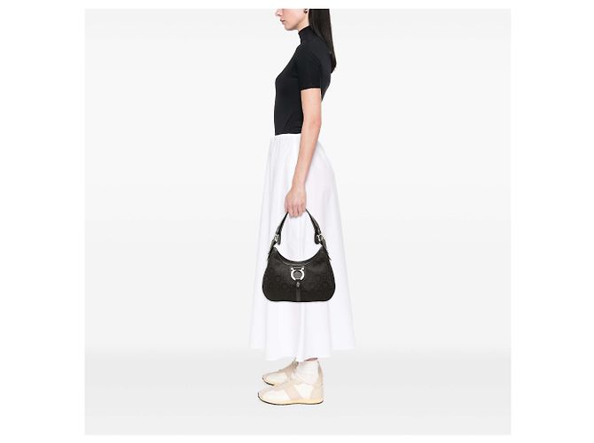 Salvatore Ferragamo Borsa a tracolla Ferragamo in tela Gancini nera - vista 6