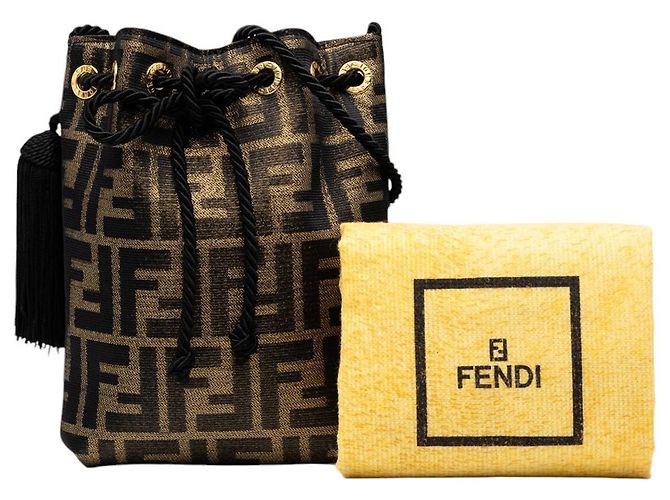 Fendi Brown Zucca Canvas Beuteltasche mit Kordelzug - Ansicht 7