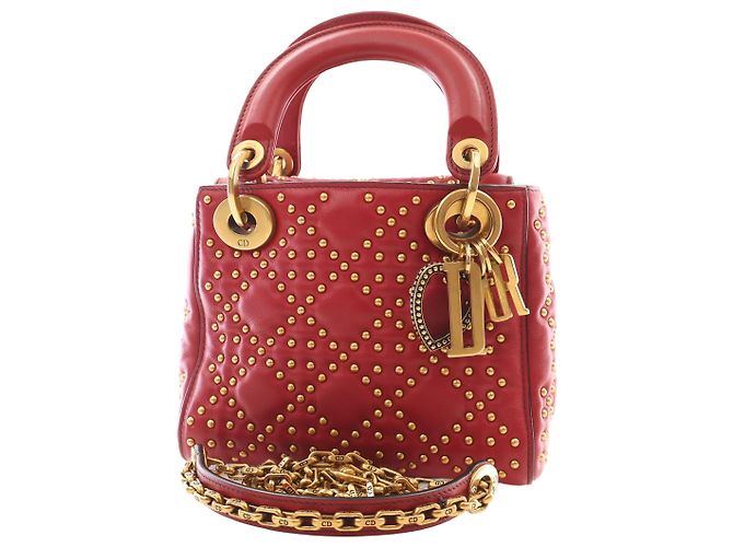 Dior Mini Lady Dior Supple in pelle d'agnello Cannage rossa borchiata - vista 10