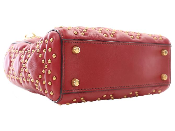 Dior Mini Lady Dior Supple in pelle d'agnello Cannage rossa borchiata - vista 12