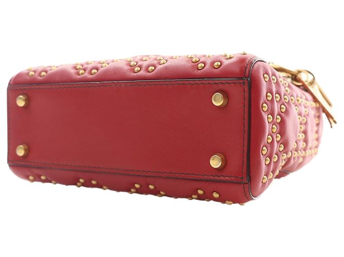 Dior Mini Lady Dior Supple in pelle d'agnello Cannage rossa borchiata - vista 13