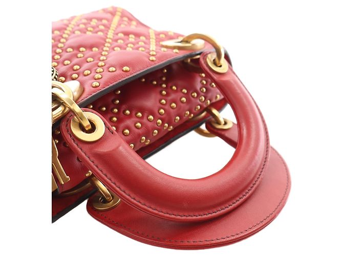 Dior Mini Lady Dior Supple in pelle d'agnello Cannage rossa borchiata - vista 14