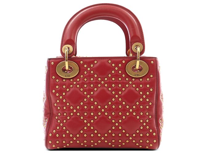 Dior Mini Lady Dior Supple in pelle d'agnello Cannage rossa borchiata - vista 2
