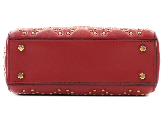 Dior Mini Lady Dior Supple in pelle d'agnello Cannage rossa borchiata - vista 3