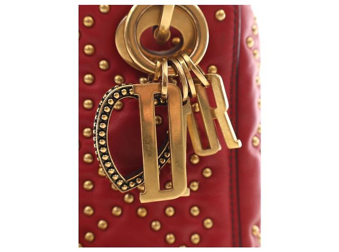 Dior Mini Lady Dior Supple in pelle d'agnello Cannage rossa borchiata - vista 5