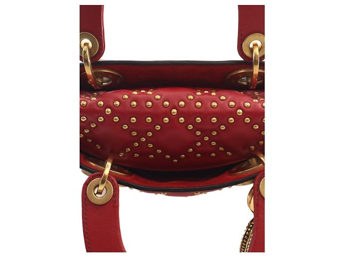 Dior Mini Lady Dior Supple in pelle d'agnello Cannage rossa borchiata - vista 6