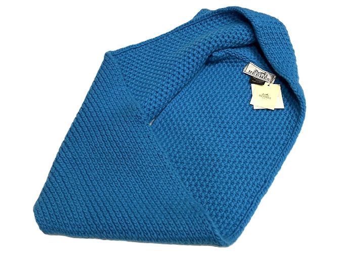 Hermès Sciarpa Infinity Hermes in cashmere blu - vista 7