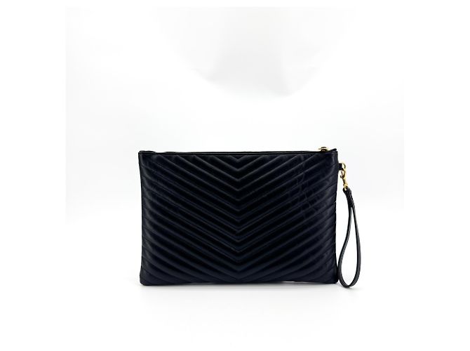 Autre Marque Saint Laurent Classic Monogram Wristlet Matelasse Chevron Leather Large - vista 2