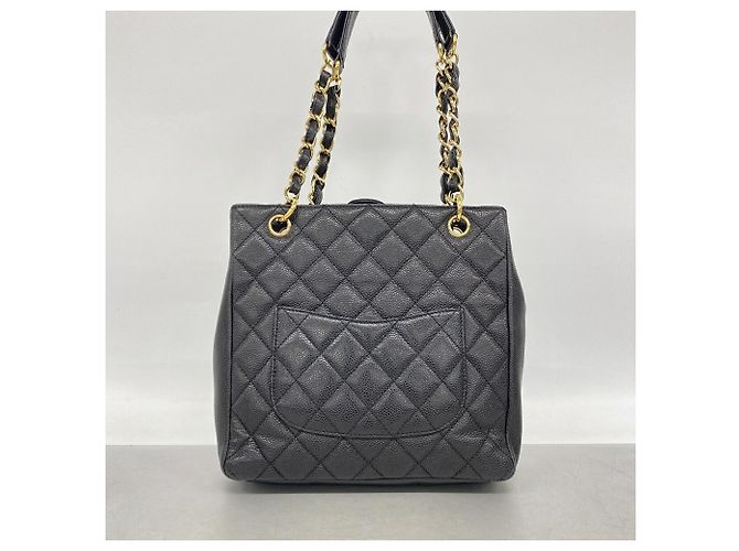 Borsa Tote Chanel in pelle di vitello granulata nera - vista 13