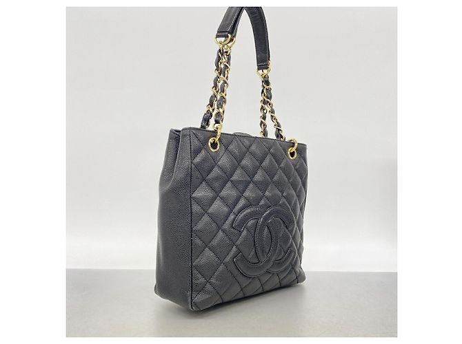 Borsa Tote Chanel in pelle di vitello granulata nera - vista 2