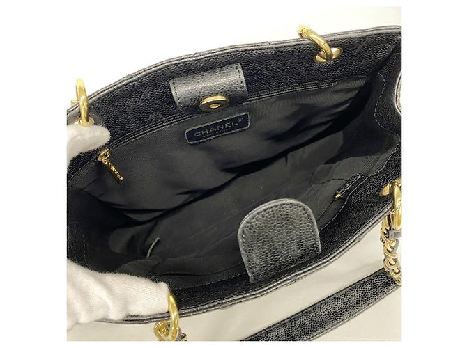 Borsa Tote Chanel in pelle di vitello granulata nera - vista 4