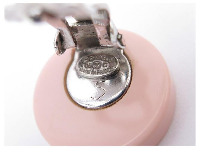 ORECCHINI CHANEL ROTONDI LOGO CC 2005 RESINA ROSA ROUND EARRINGS - vista 5
