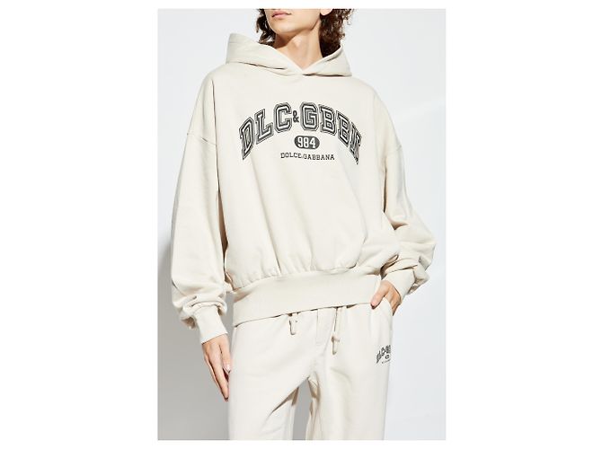 Dolce & Gabbana Hoodie Creme Baumwolle mit Logo Print - Ansicht 3