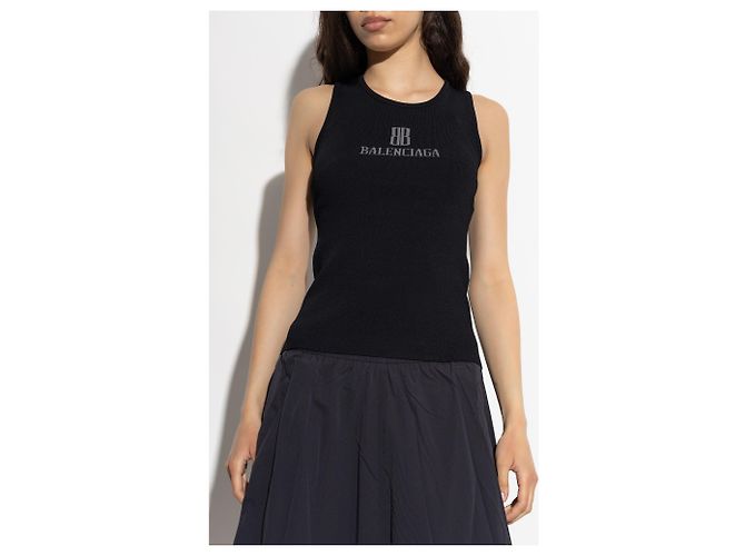 Top Balenciaga Nero con Logo e Costine - vista 3