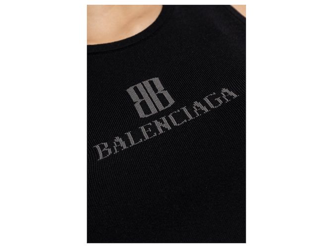 Top Balenciaga Nero con Logo e Costine - vista 5